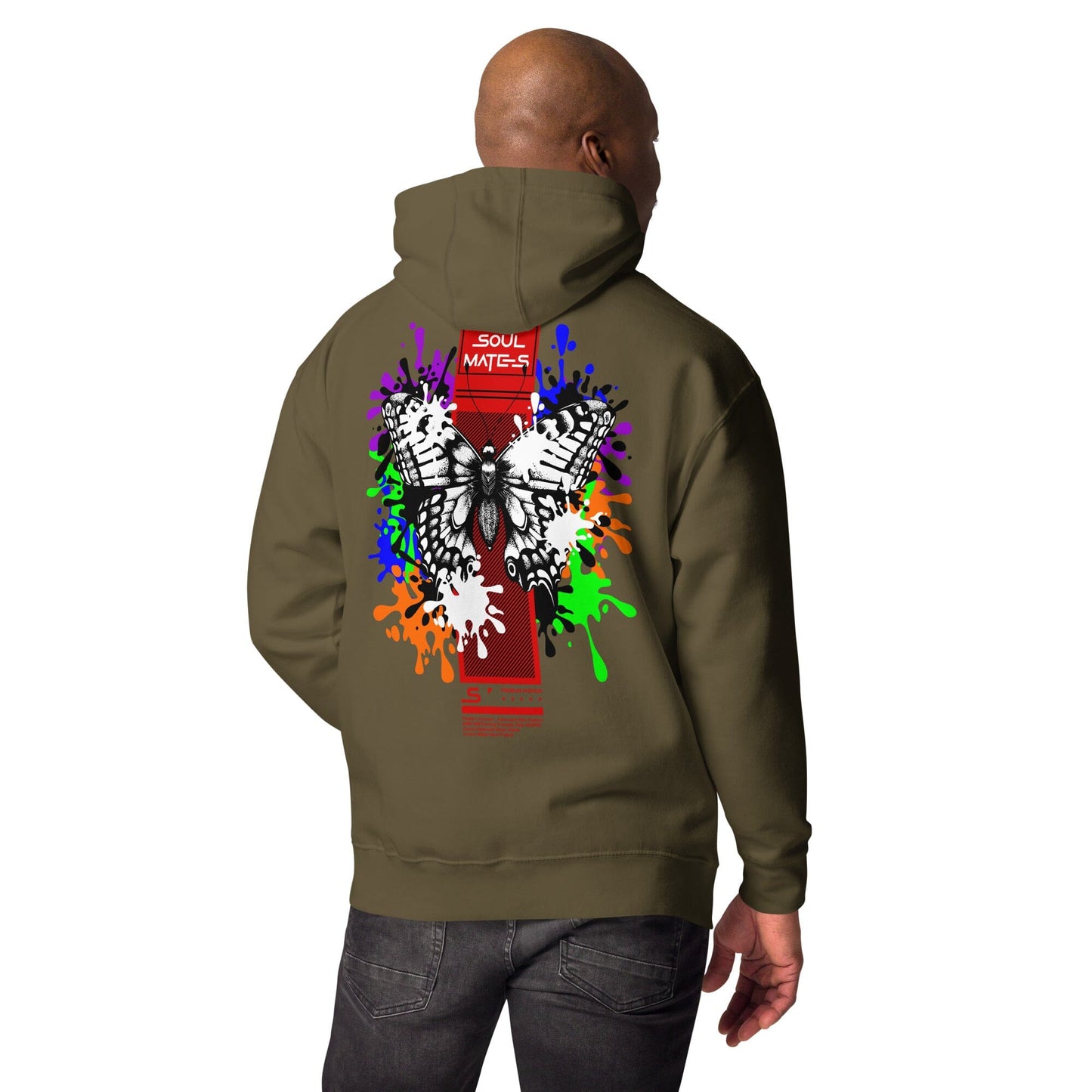 Butterfly Art Unisex-Kapuzenpullover Soulmates Militärgrün S