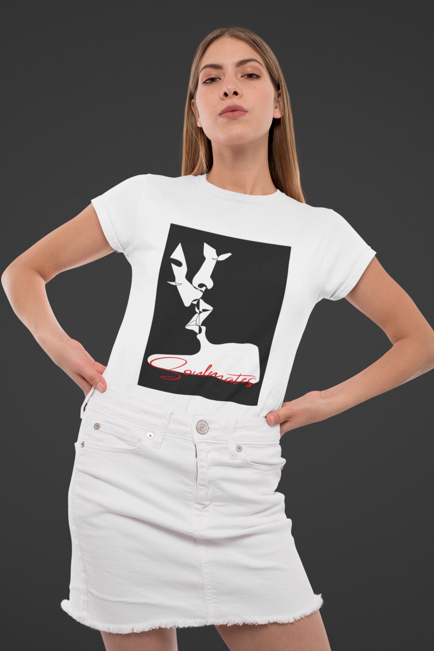 Kissing Soulmates Abstraktes Design - Black and White Unisex-T-Shirt Soulmates