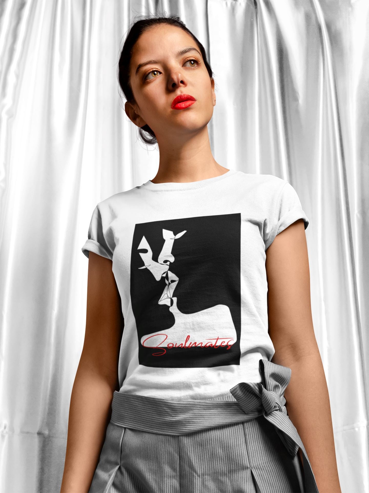 Kissing Soulmates Abstraktes Design - Black and White Unisex-T-Shirt Soulmates