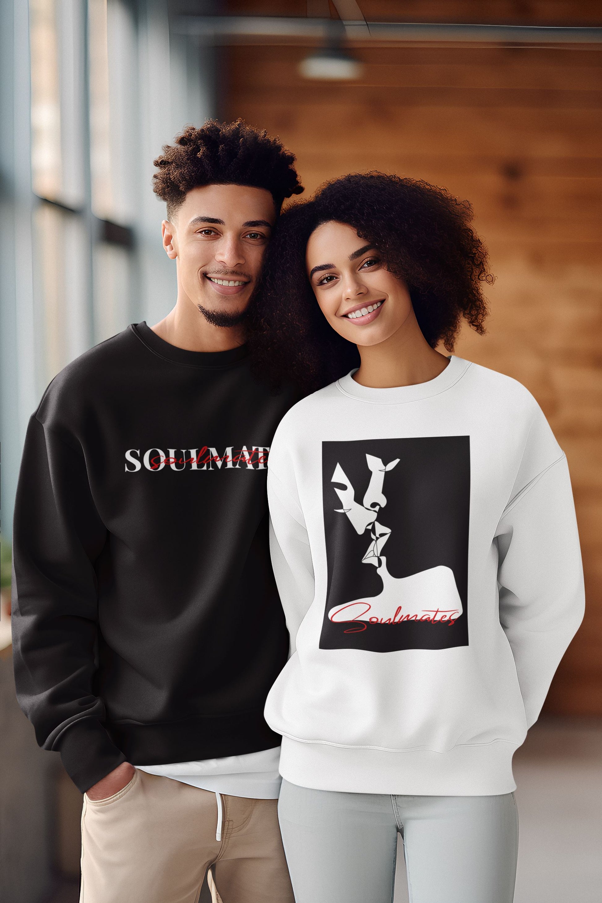 Kissing Soulmates Design - Black and White. Unisex-Premium-Pullover Soulmates