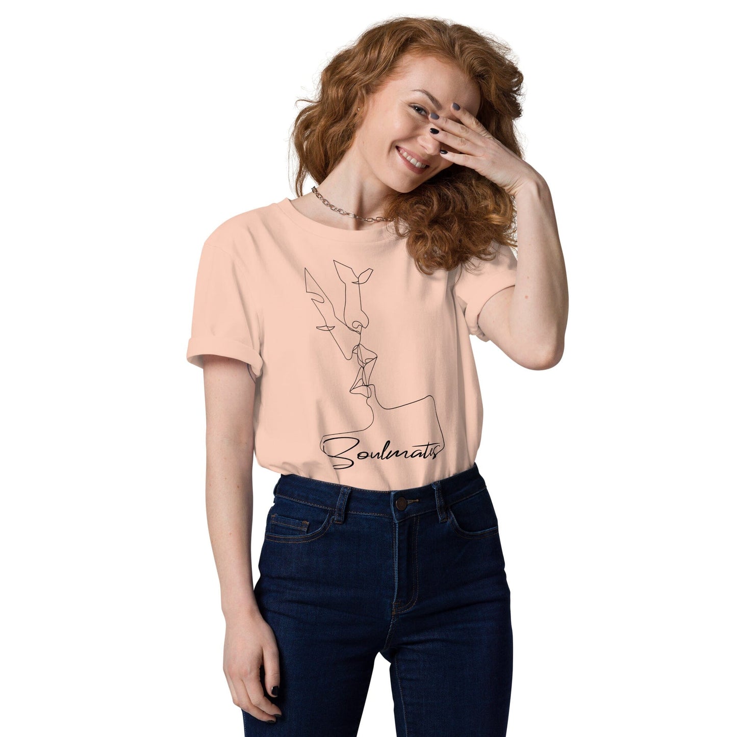 Kissing Soulmates Schlichtes Modernes Design Unisex-Bio-Baumwoll-T-Shirt Soulmates Fraiche Peche S