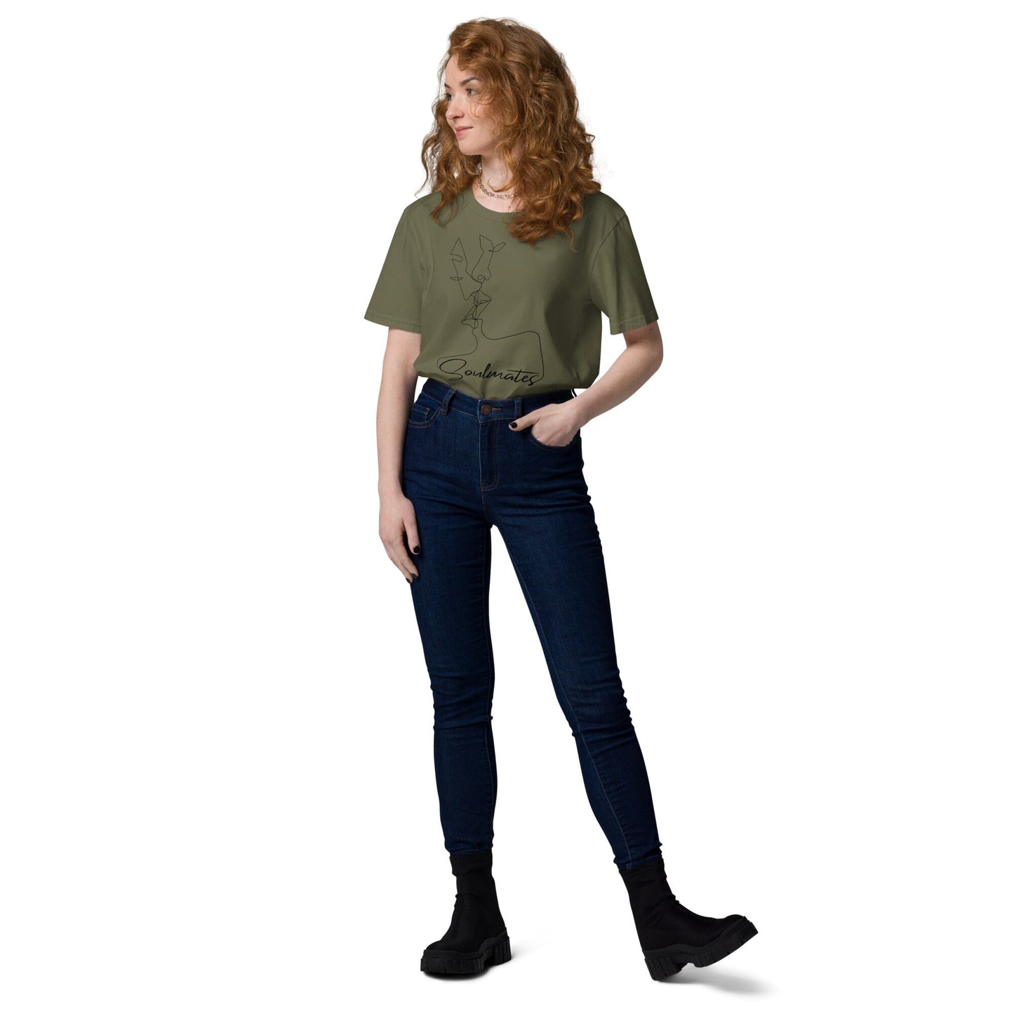 Kissing Soulmates Schlichtes Modernes Design Unisex-Bio-Baumwoll-T-Shirt Soulmates Khaki S