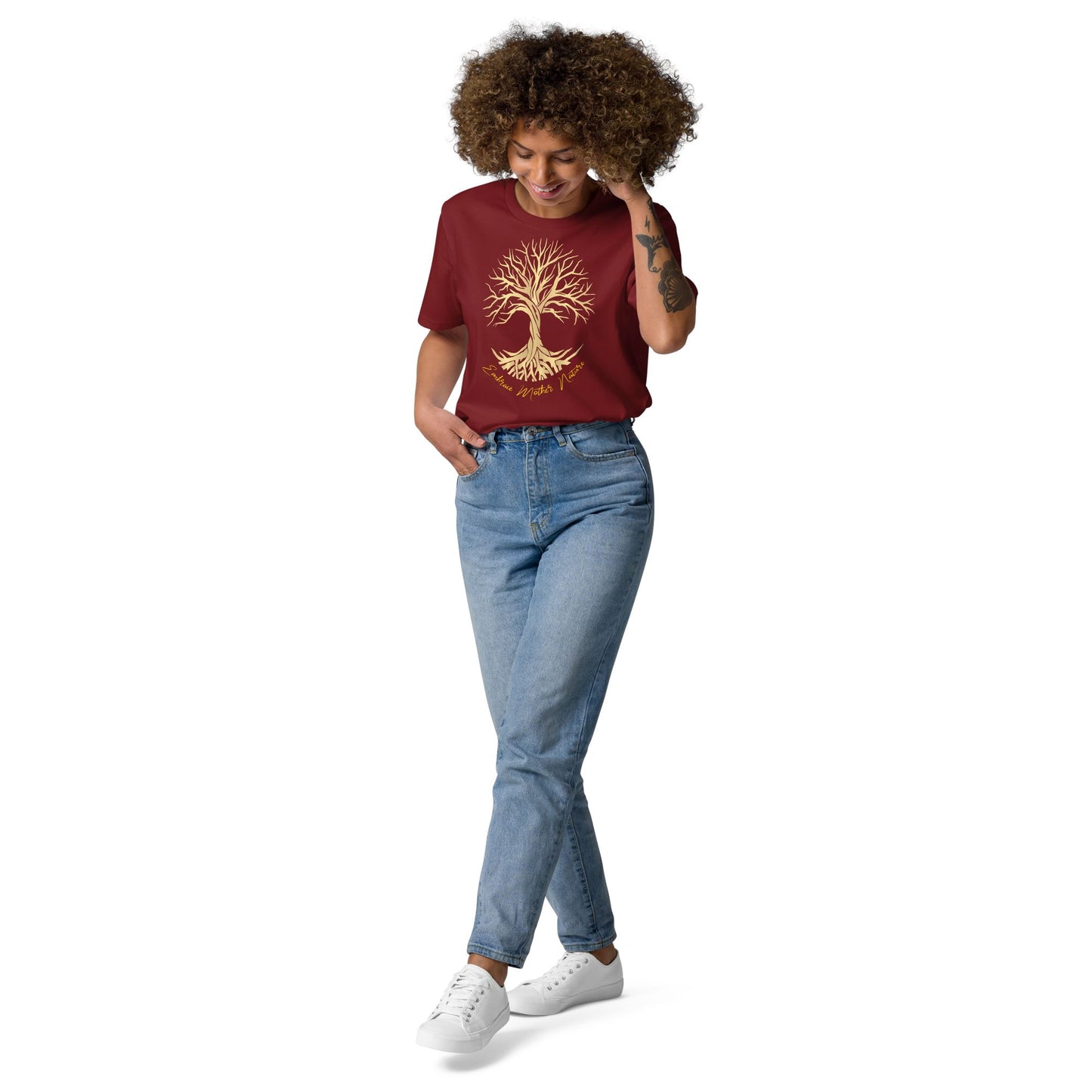 Lebensbaum, Embrace Mother Nature. Unisex-Bio-Baumwoll-T-Shirt Soulmates Burgundy S