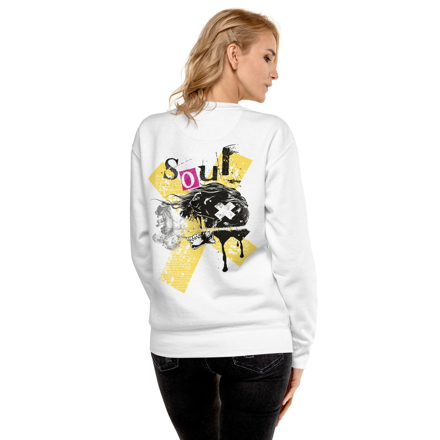 Screaming Side Face Skull Soulmates Design. Unisex-Premium-Pullover Soulmates Weiß S