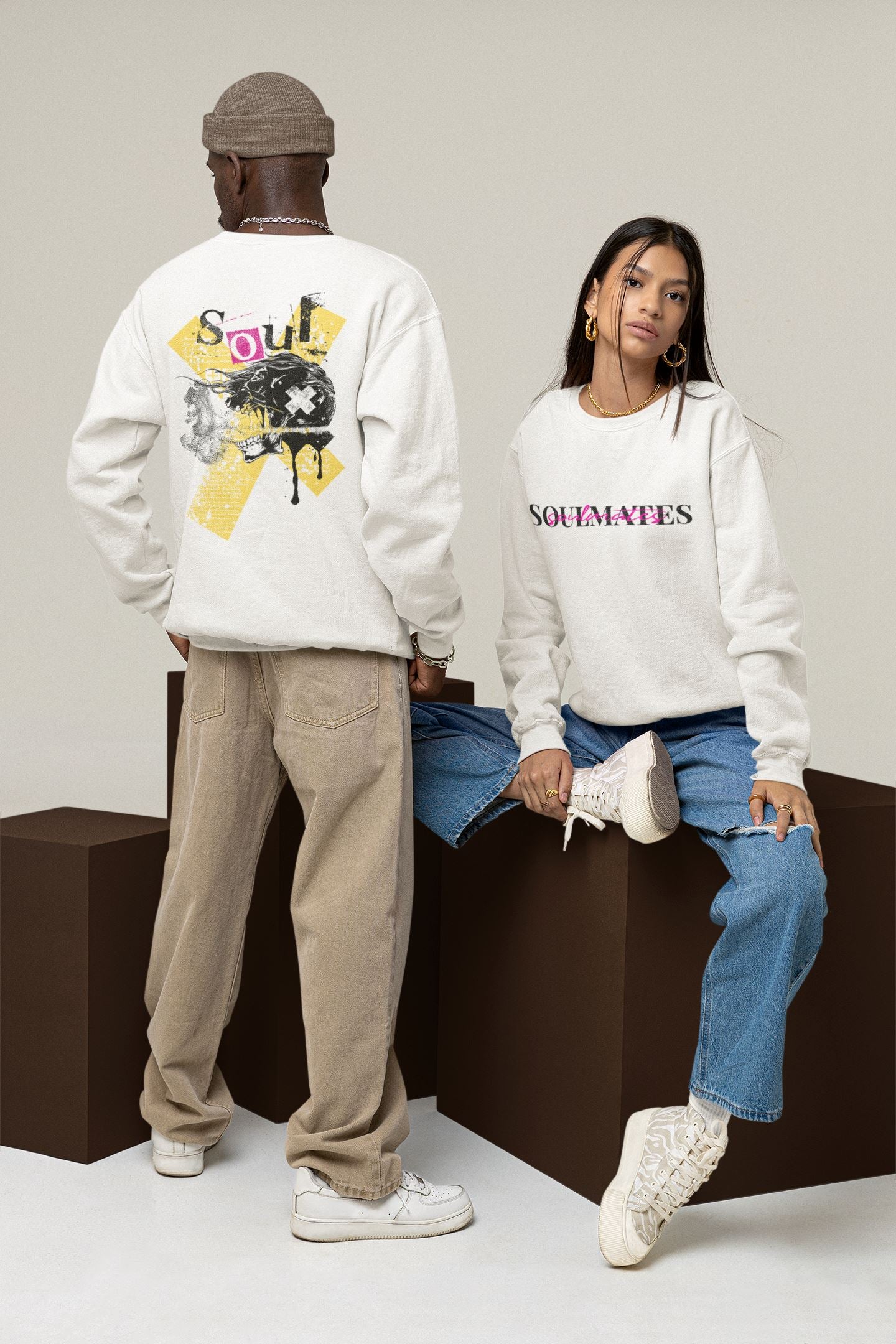 Screaming Side Face Skull Soulmates Design. Unisex-Premium-Pullover Soulmates 